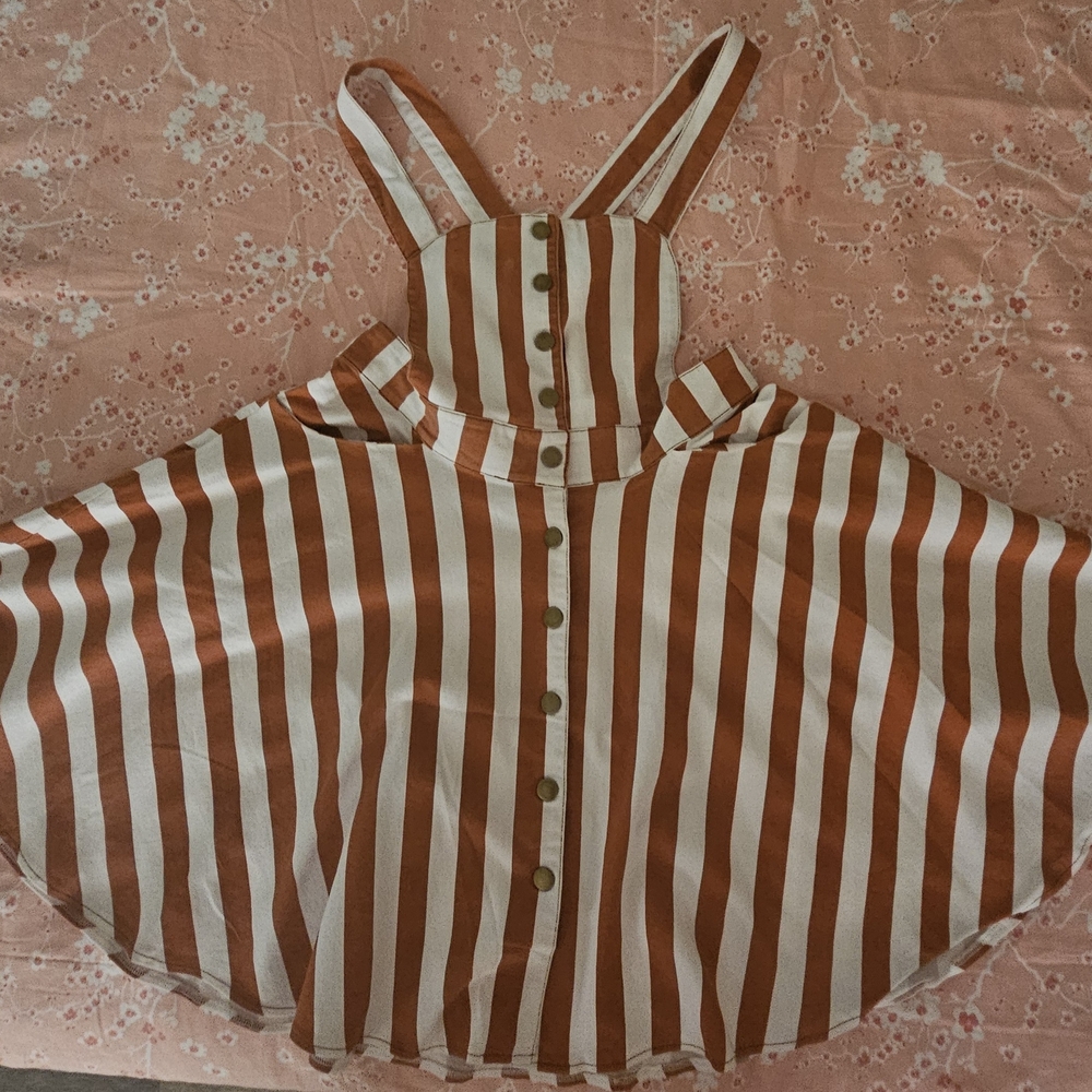 Unique Vintage Orange and White Striped Midi Dress